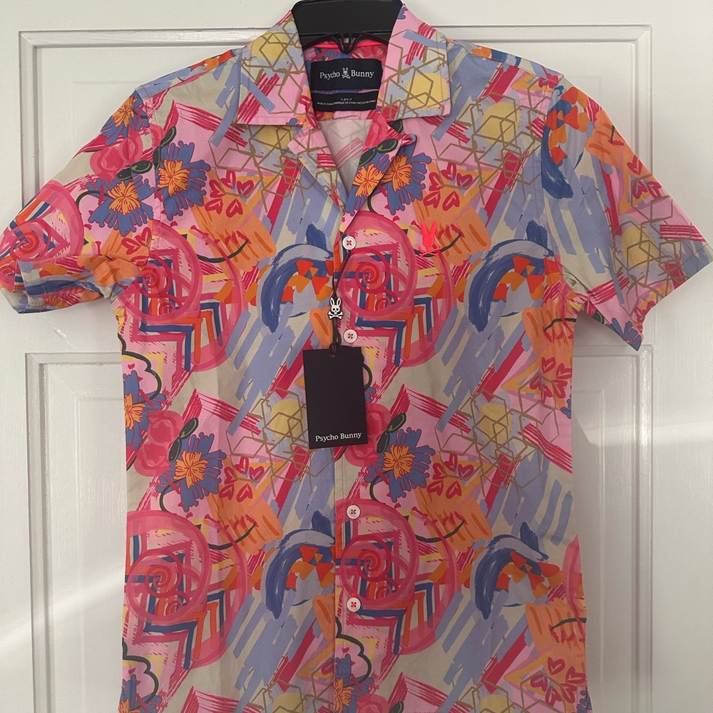 Psycho Bunny Red and Pink Button Down Shirt